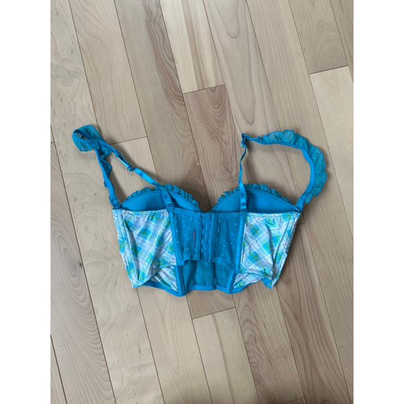 Y2K Victoria’s Secret Bustier Top 36C Blue Plaid Lace Corset - Picture 4 of 8